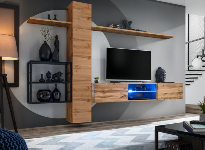 Luxury wall cabinet furniture living room furniture brown 3x wall shelves